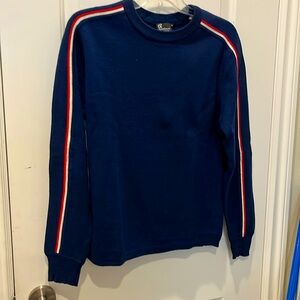 Ski sweater navy with red/white racing stripes wool Medium lightly worn